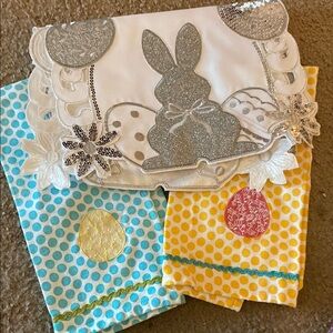 Cost Plus World Market Easter Bunny Kitchen Linens Set - Silver, Yellow, Blue